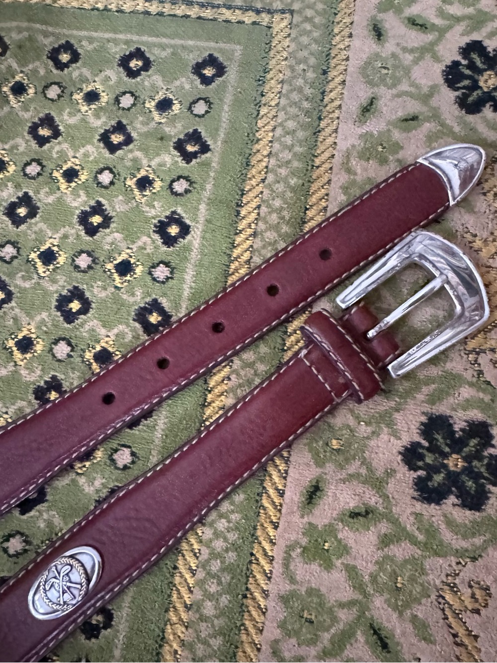 Fossil Austin Belt concho vintage brown leather silver buckle western size 36”
